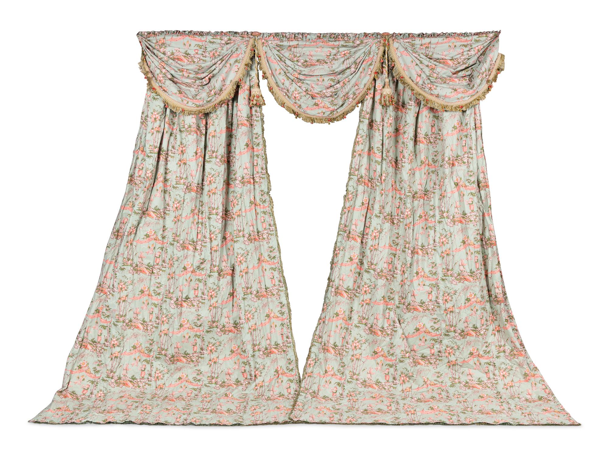 A Pair of Drapery Panels and a Valance