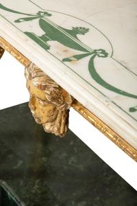 A Palladian Revival Giltwood, Inlaid Marble and Faux Marble-Painted Console Table