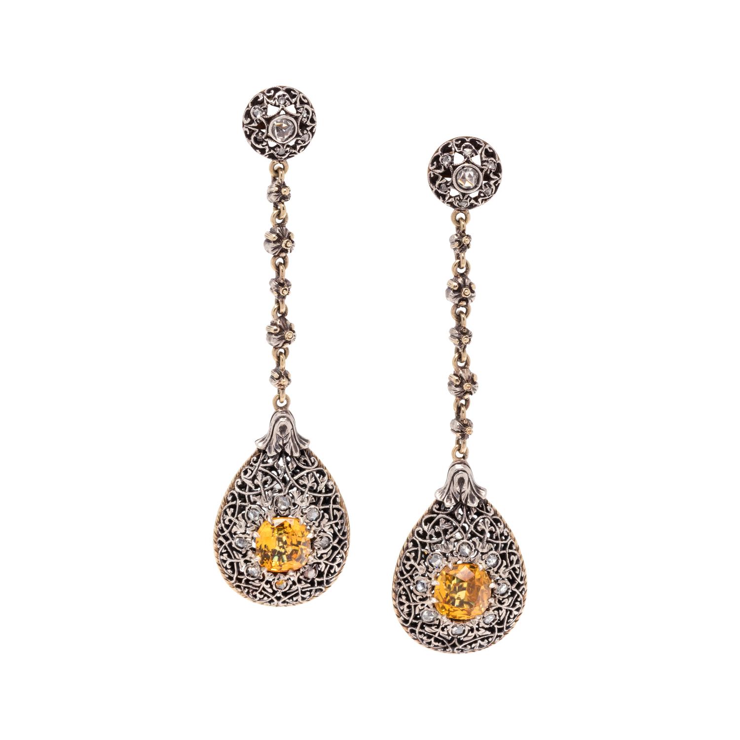 MARIO BUCCELLATI, YELLOW SAPPHIRE AND DIAMOND EARRINGS