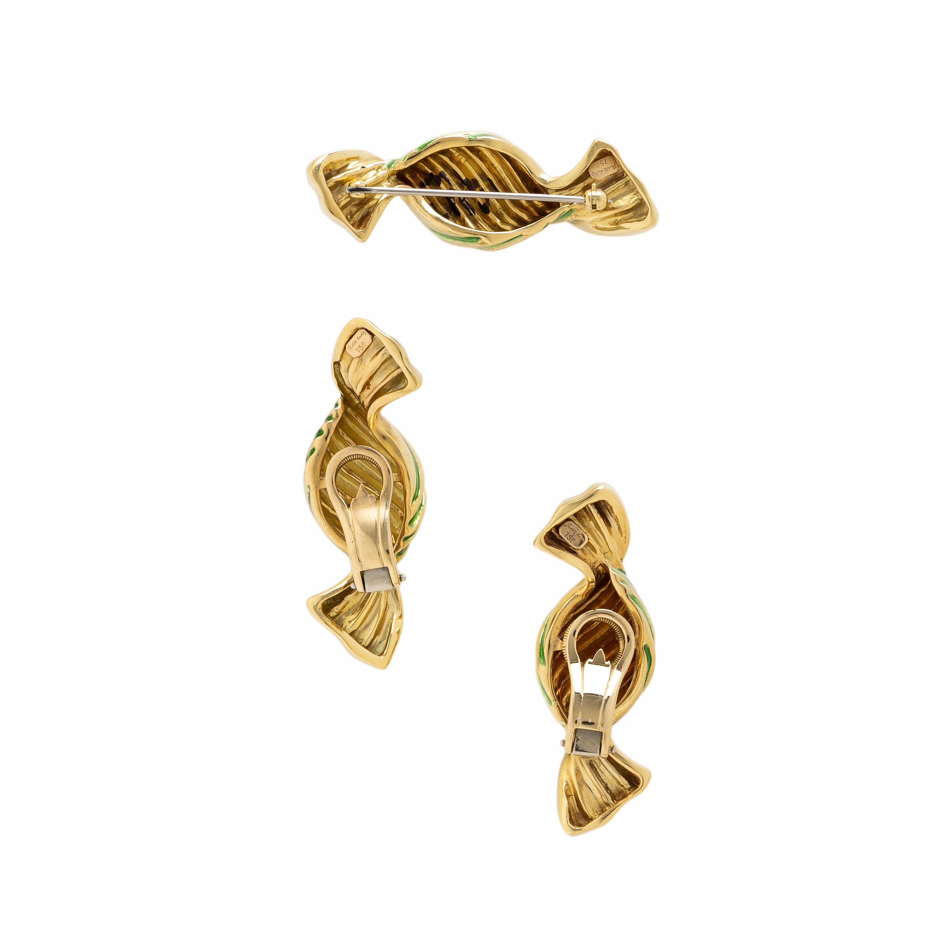 Judith Leiber, Yellow Gold and Enamel Candy Earrings and Brooch