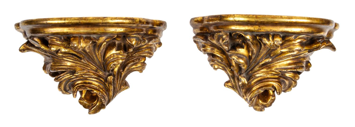 A Pair of Rococo Style Giltwood Brackets Width 15 1/4 inches. — LATE 19TH/EARLY 20TH CENTURY