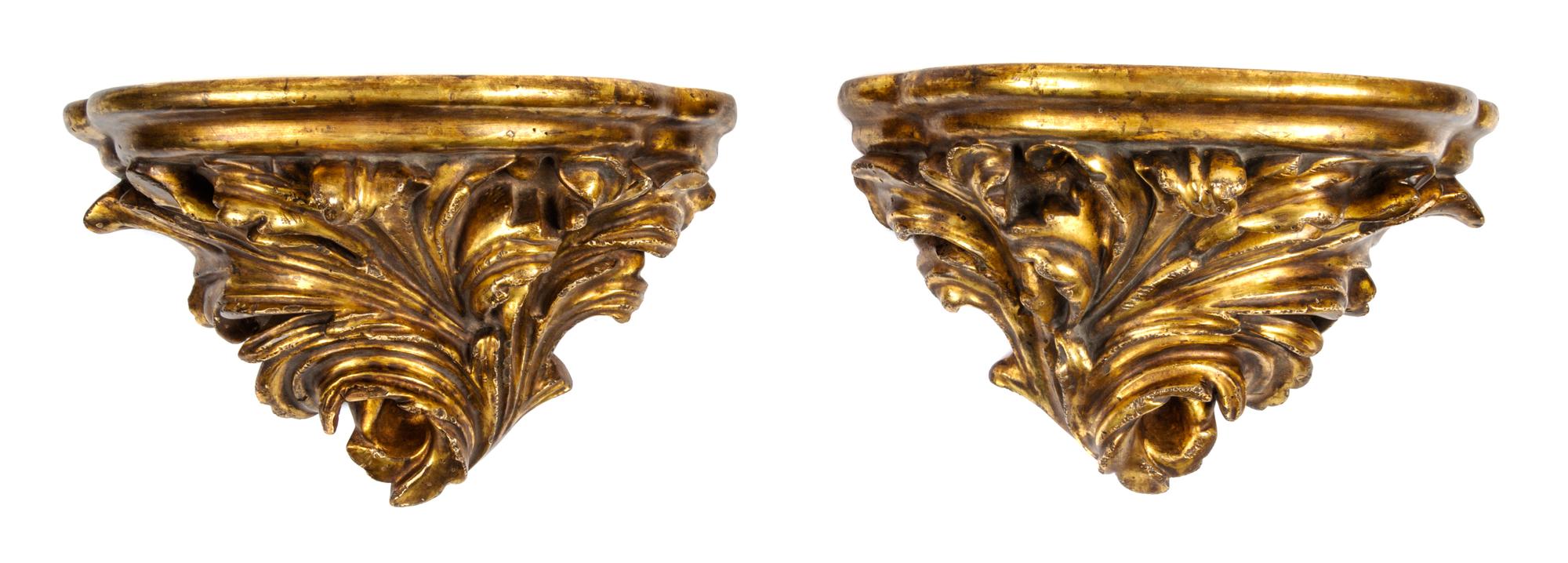 A Pair of Rococo Style Giltwood Brackets Width 15 1/4 inches. — LATE 19TH/EARLY 20TH CENTURY