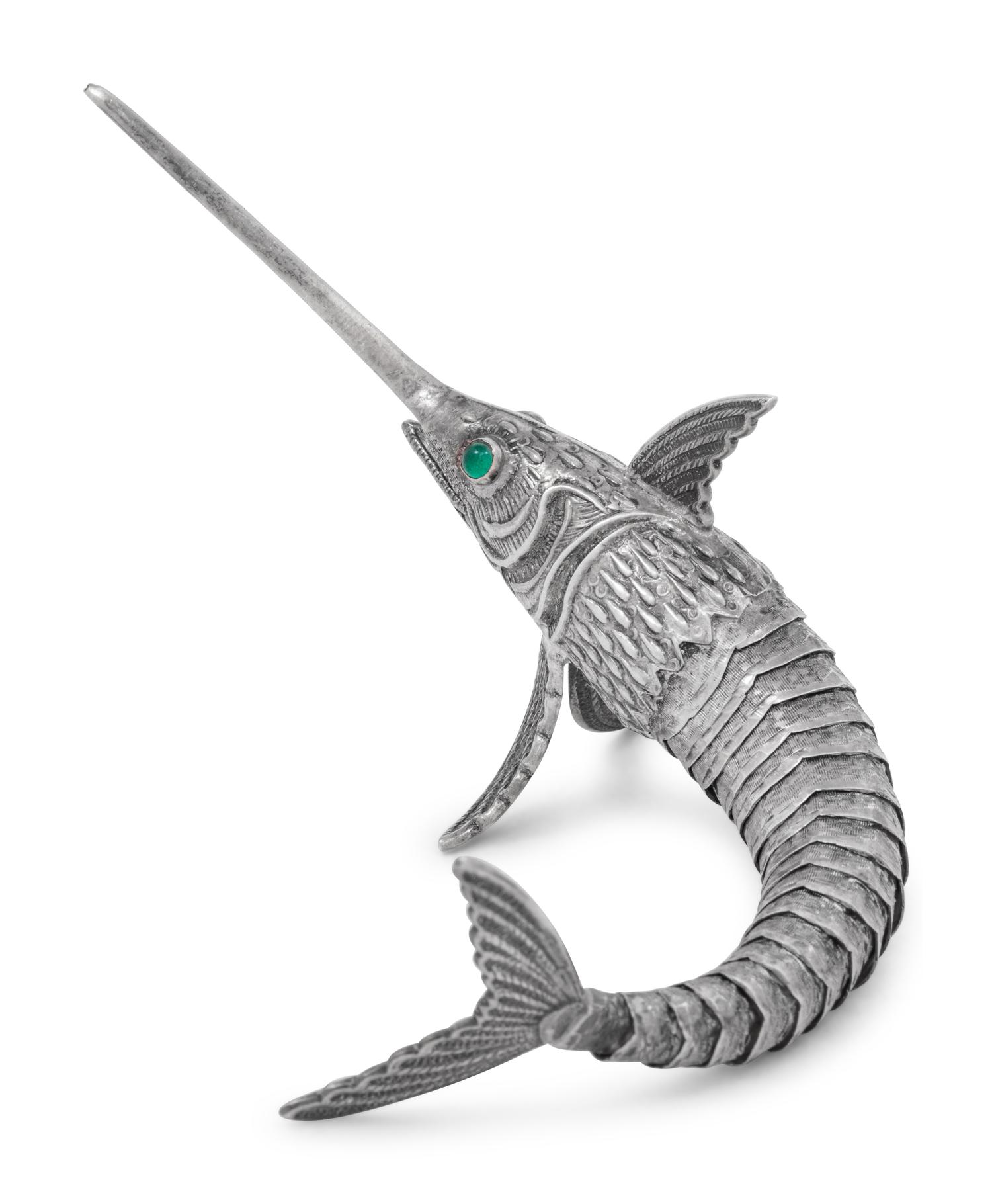Seven Continental Silver Articulated Fish Table Ornaments
