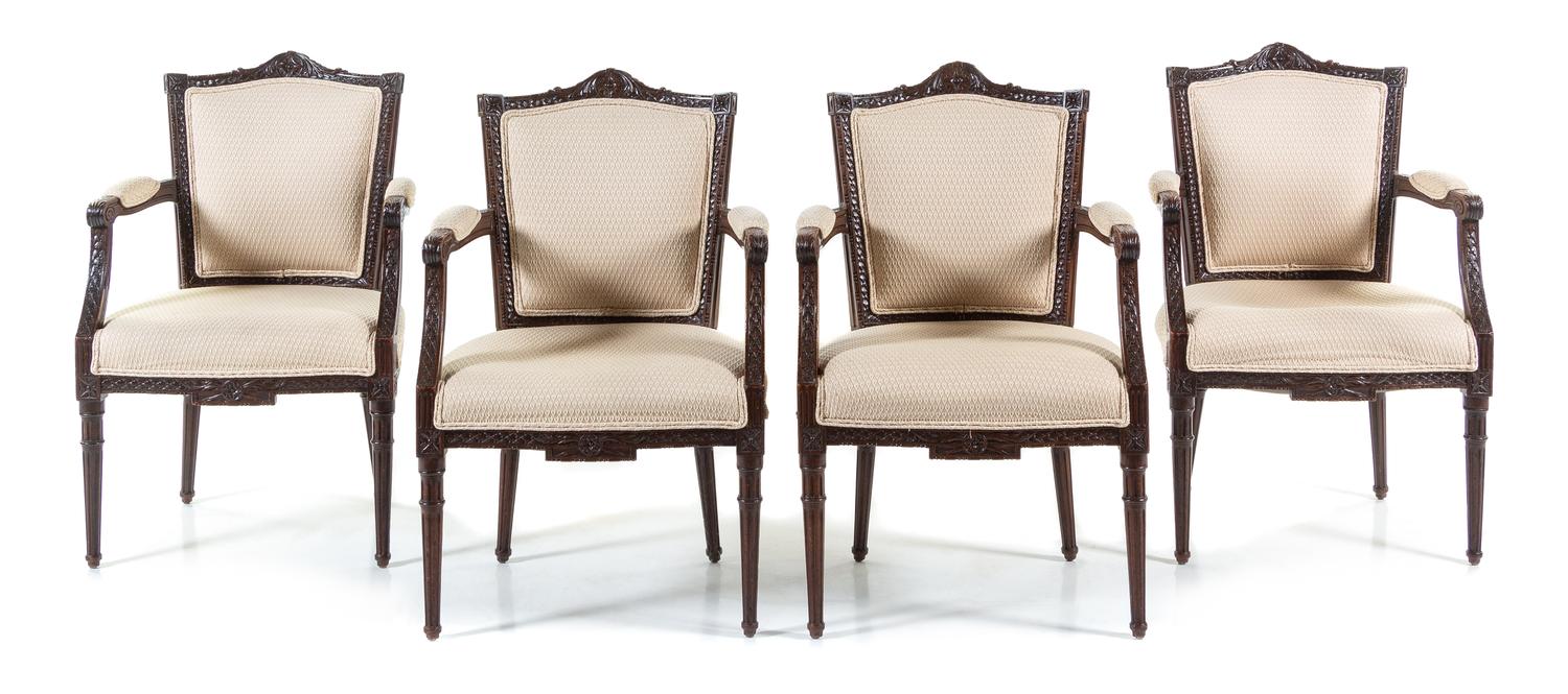 A Set of Four Dutch Mahogany Armchairs Height 37 1/2 inches. — LATE 18TH CENTURY