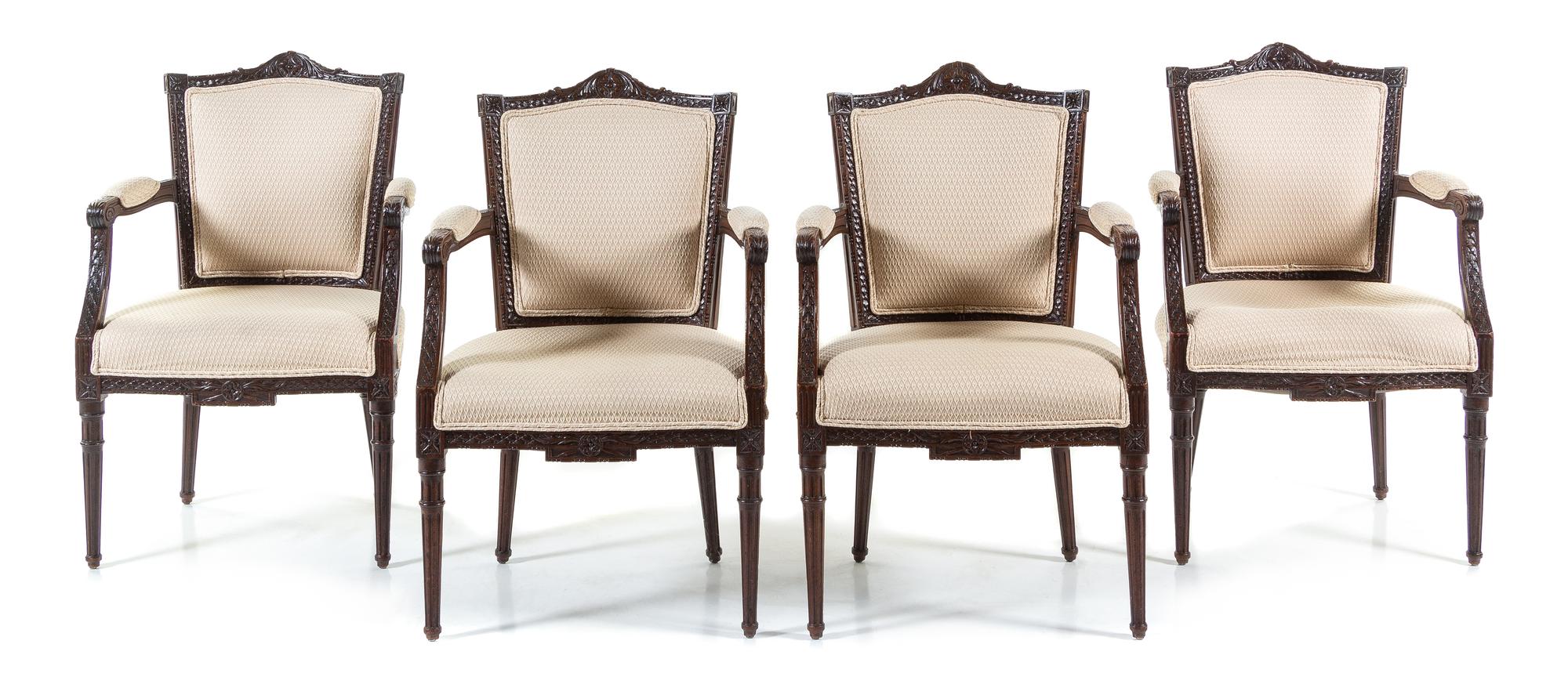 A Set of Four Dutch Mahogany Armchairs Height 37 1/2 inches. — LATE 18TH CENTURY