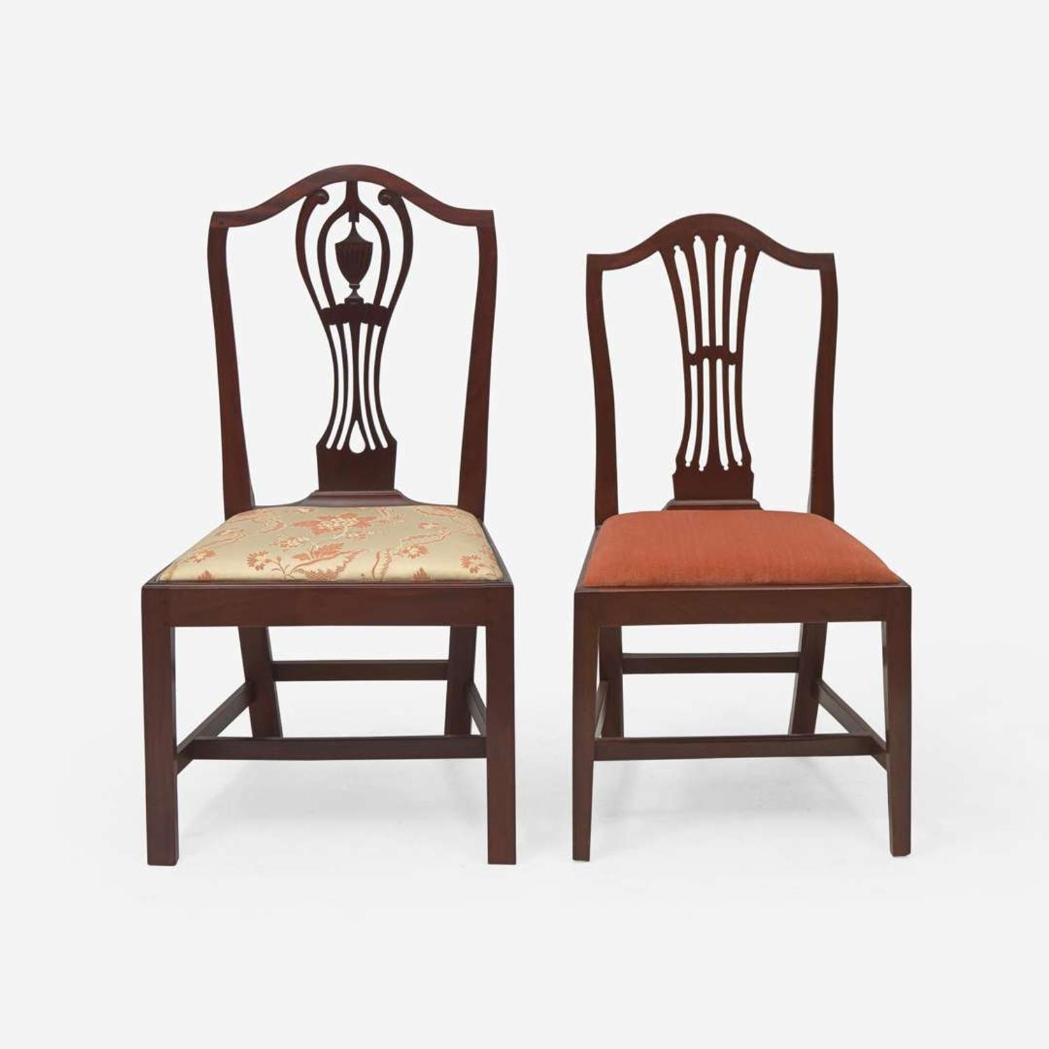 An assembled group of four Federal carved mahogany side chairs New England and other, circa 1795