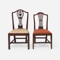 An assembled group of four Federal carved mahogany side chairs New England and other, circa 1795