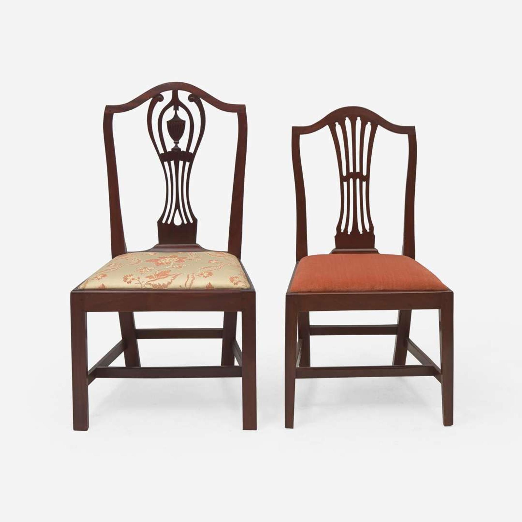 An assembled group of four Federal carved mahogany side chairs New England and other, circa 1795
