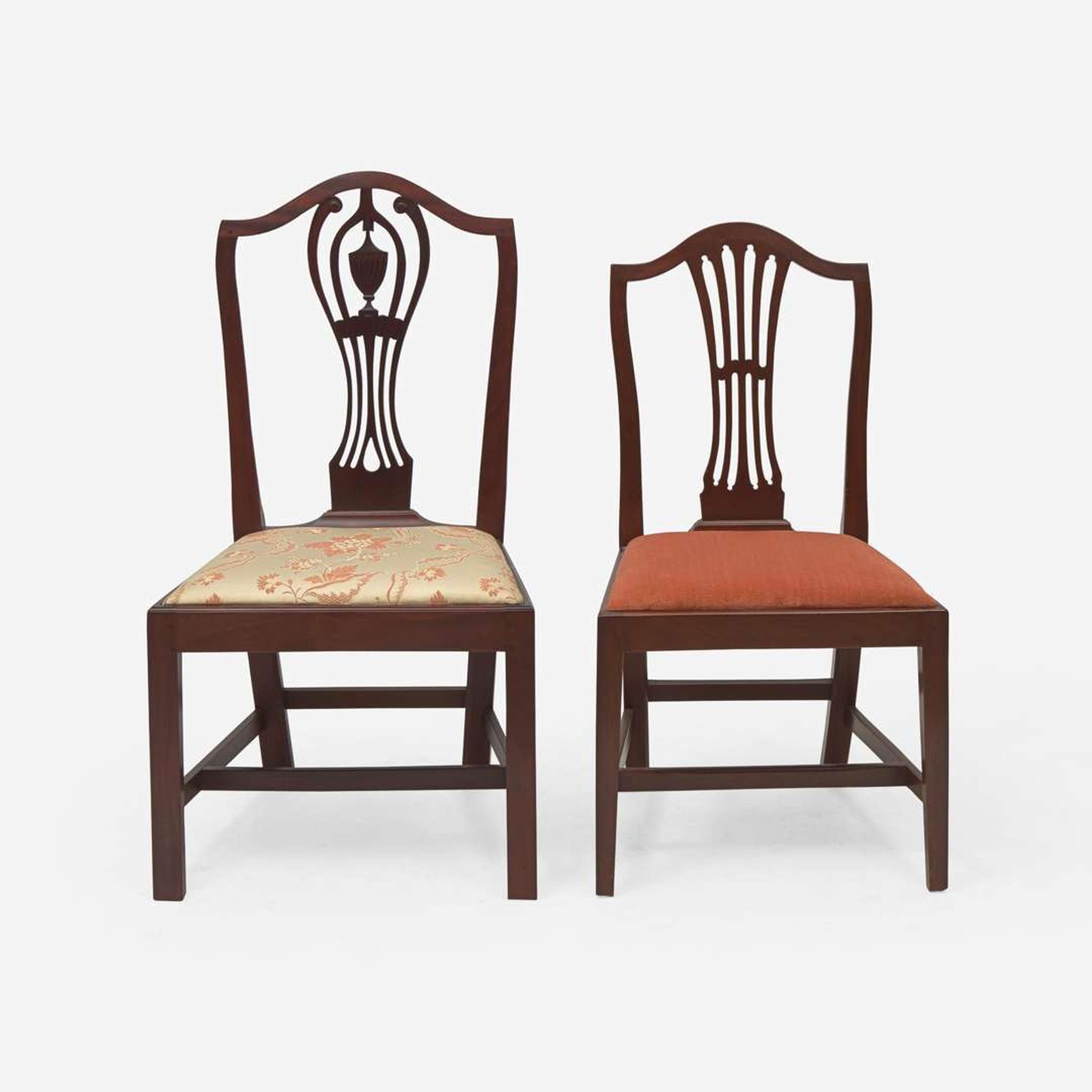 An assembled group of four Federal carved mahogany side chairs New England and other, circa 1795