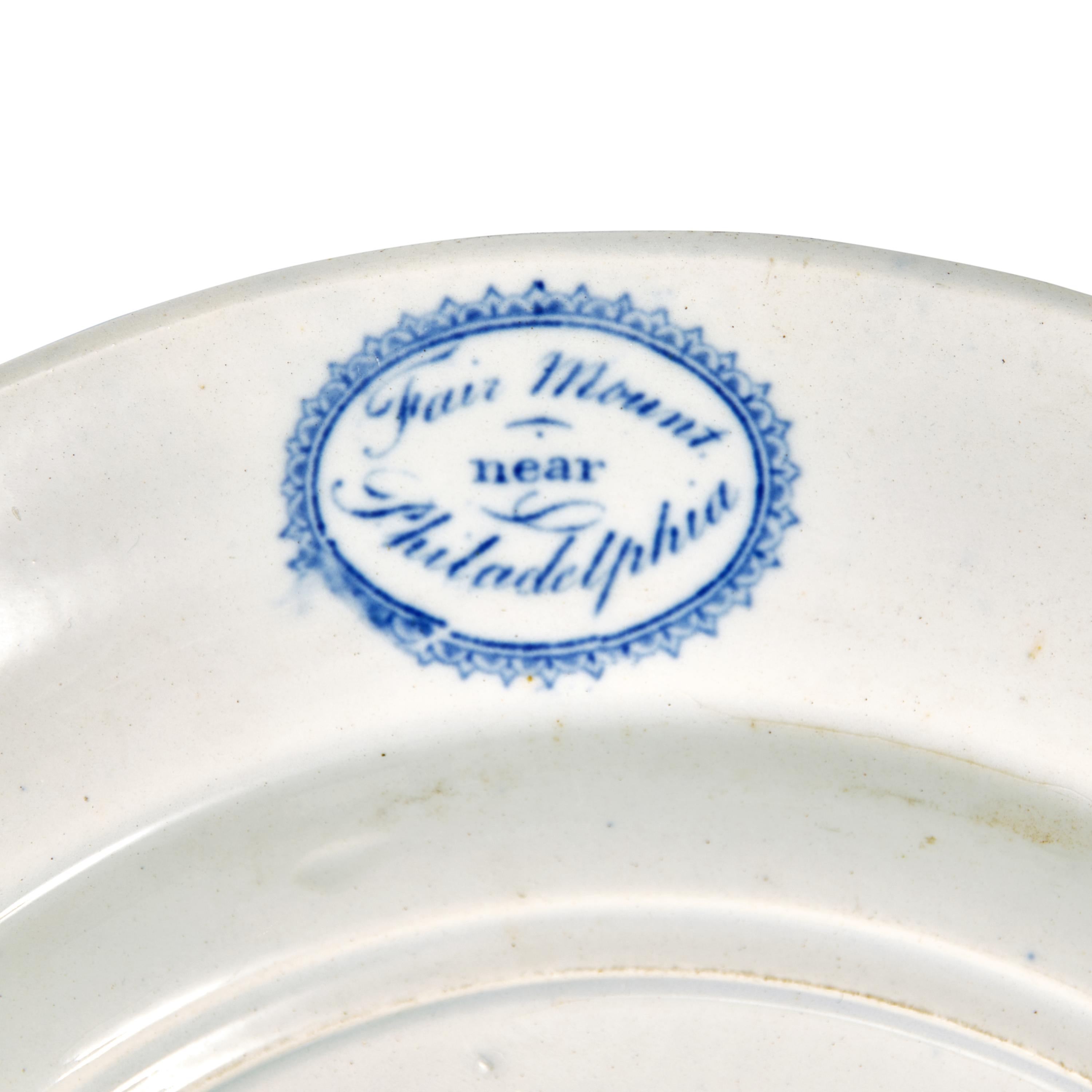 Six Staffordshire Historical Blue Fair Mount Near Philadelphia Transferware Table Articles, Joseph Stubbs, Burslem, 1790-1829