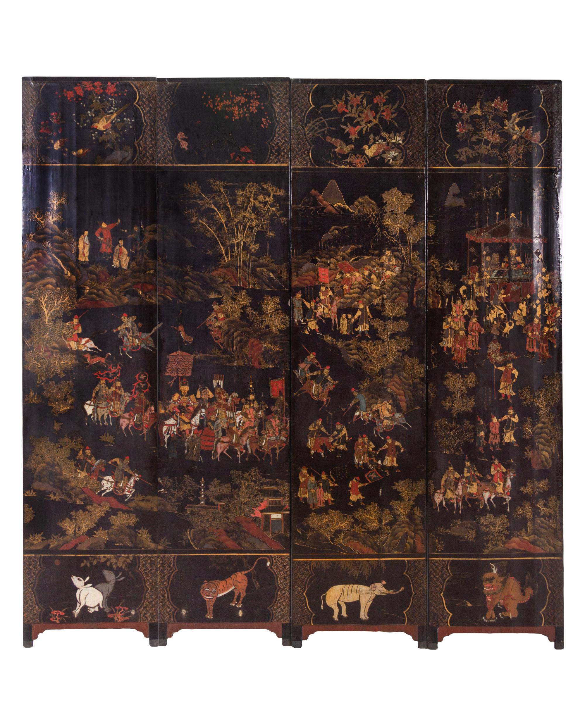 A Chinese Lacquer Twelve-Panel Screen