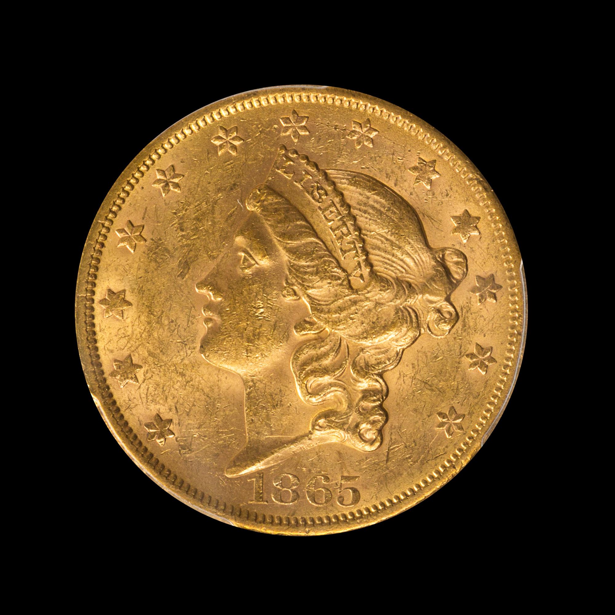 A United States 1865-S Liberty Head $20 Gold Coin
