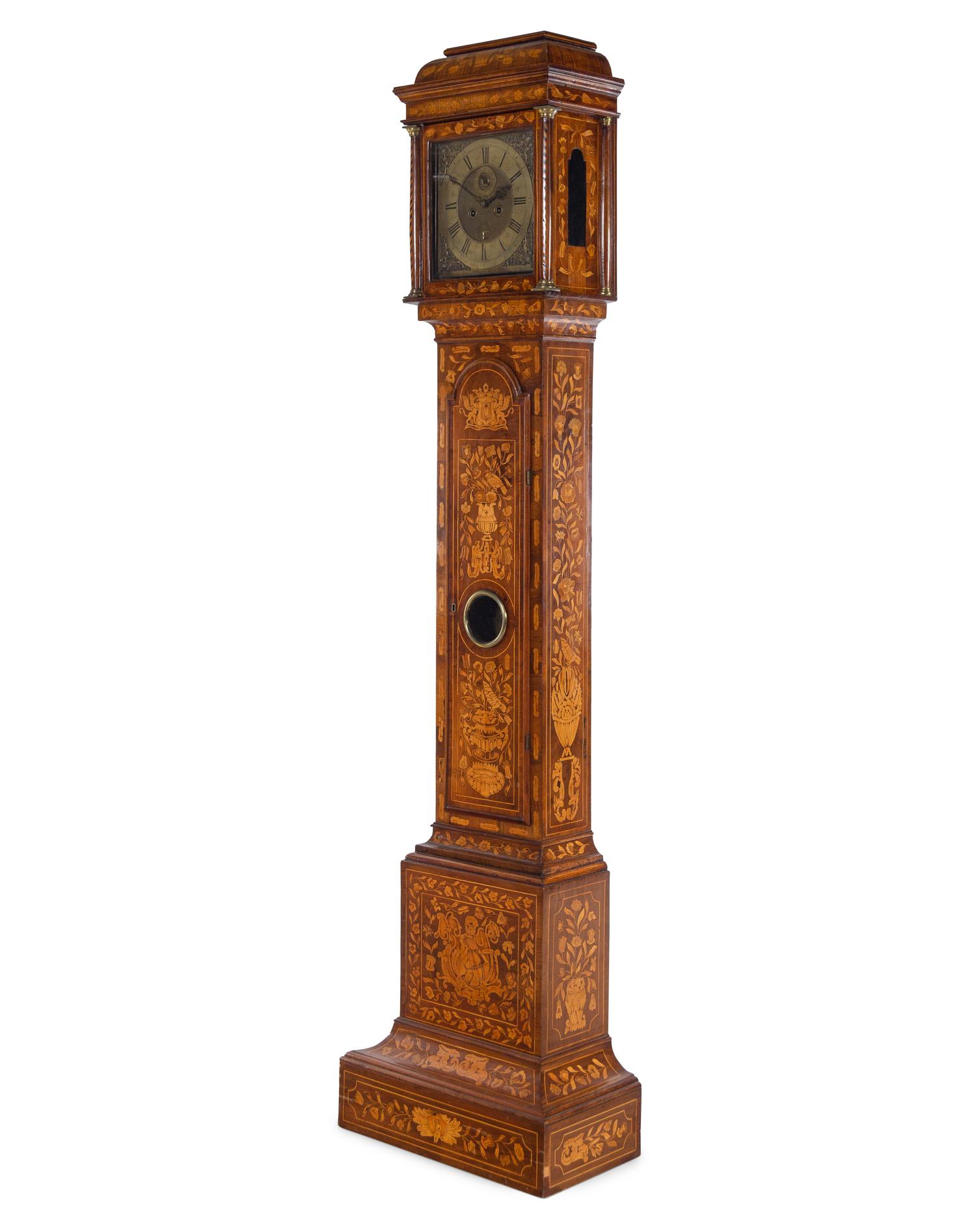 A Dutch Marquetry Tall Case Clock with an English Movement by William Rider
