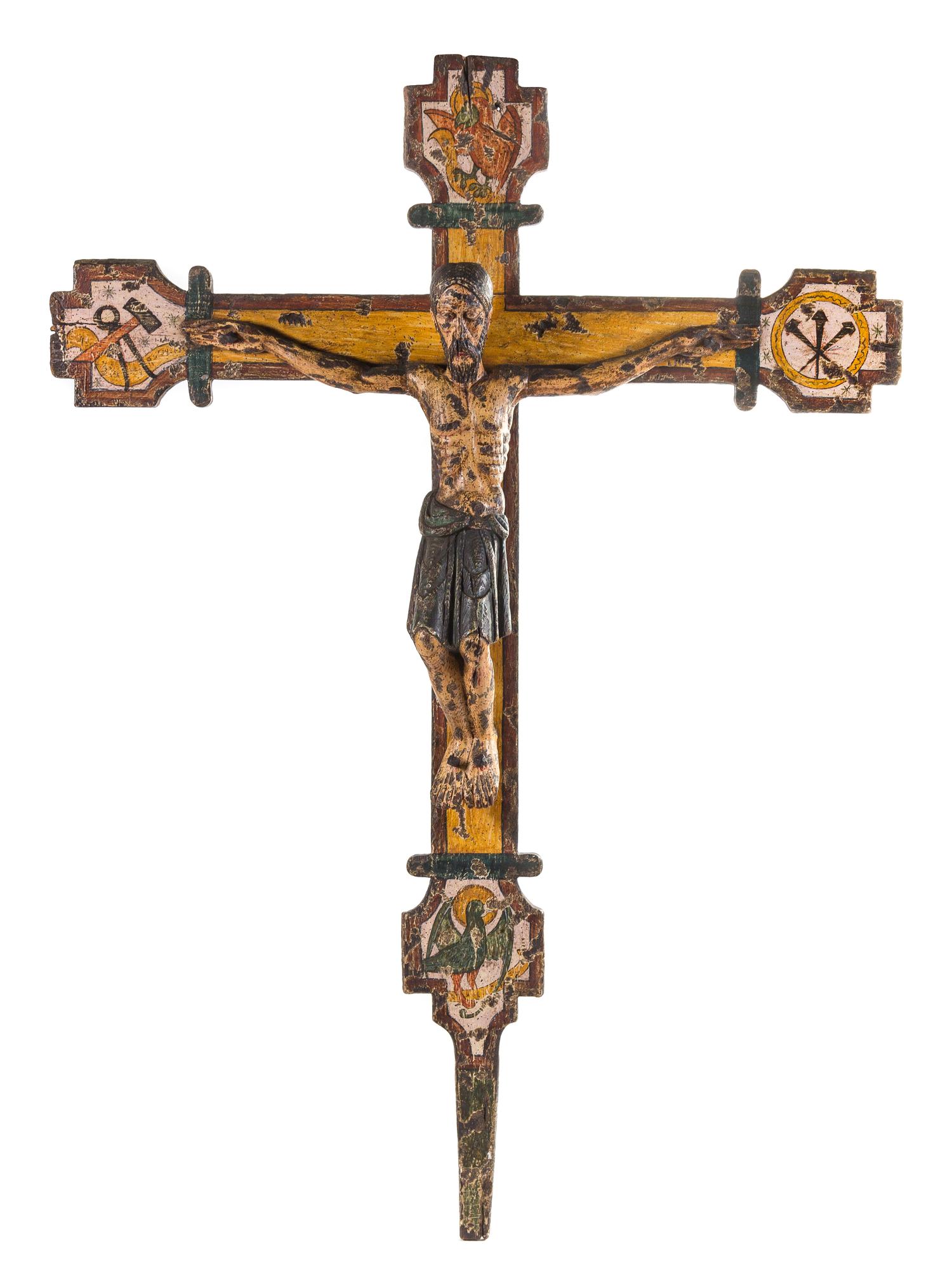 A Large Painted Wood Corpus Christi Height approximately 86 inches. — PROBABLY 18TH CENTURY