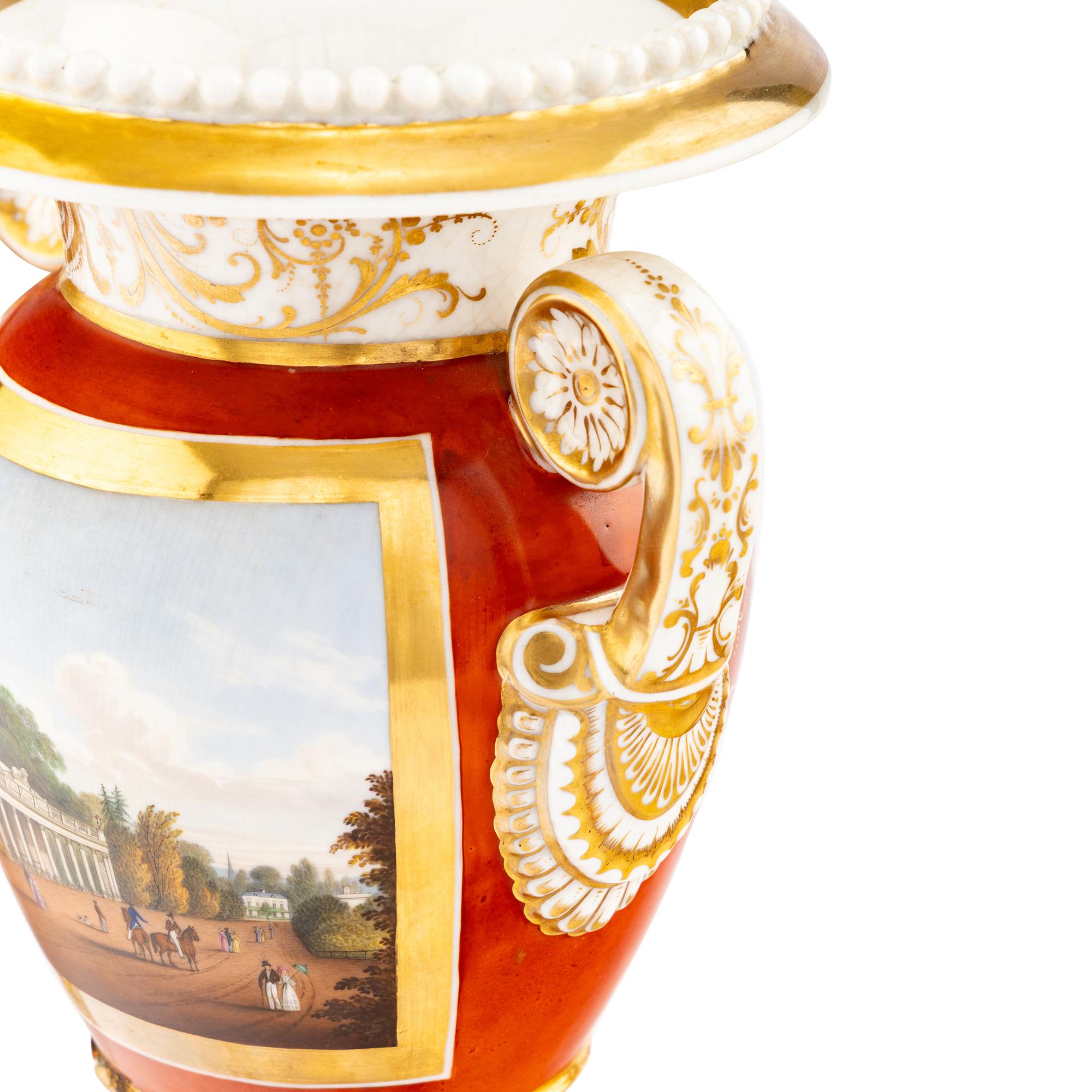 A Worcester Porcelain Hand Painted and Parcel Gilt Three-Piece Urn Garniture