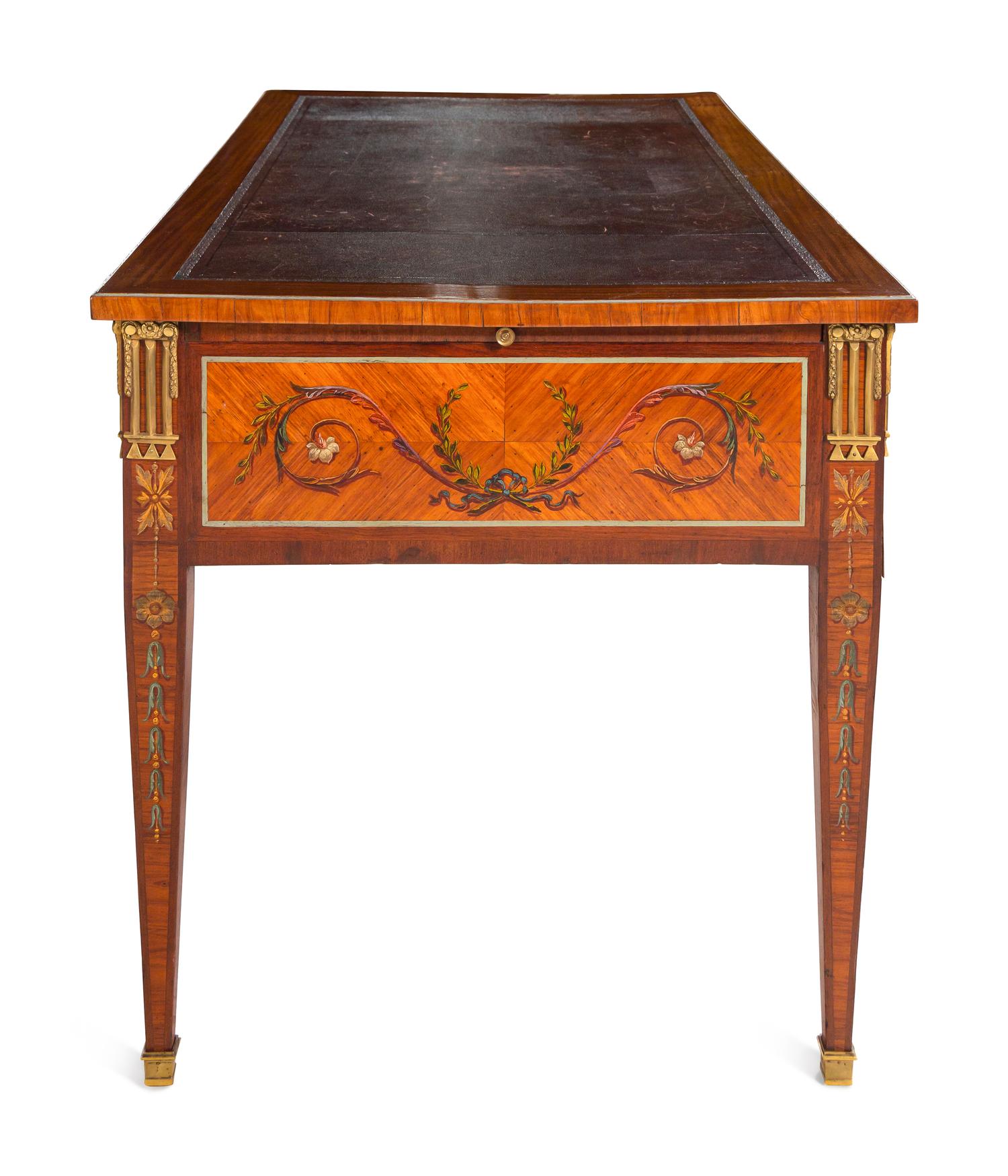 A French Neoclassical Style Gilt Bronze Mounted and Painted Bureau Plat