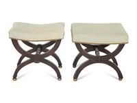 Two Regency Style Ebonized Curule Stools