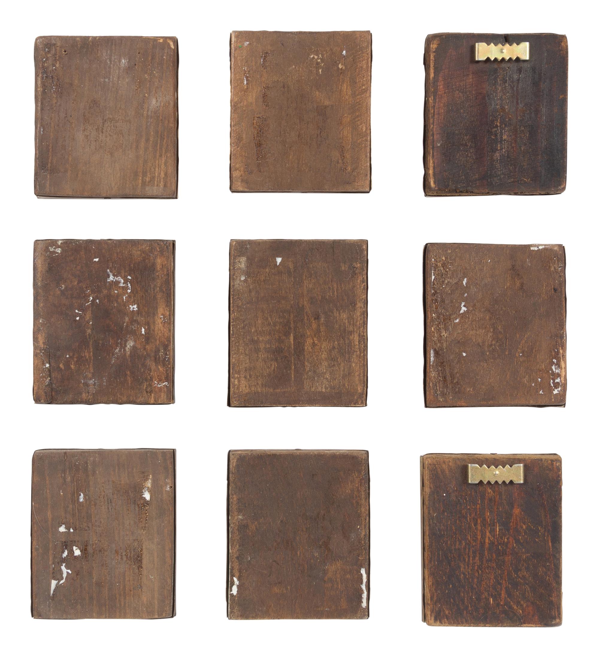 Nine Russian Brass Oklad Mounted Miniature Icons of Saints