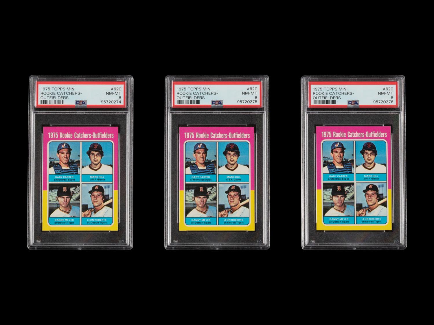 A Group of Three 1975 Topps Mini Gary Carter Rookie Baseball Cards (PSA 8 NM-MT)