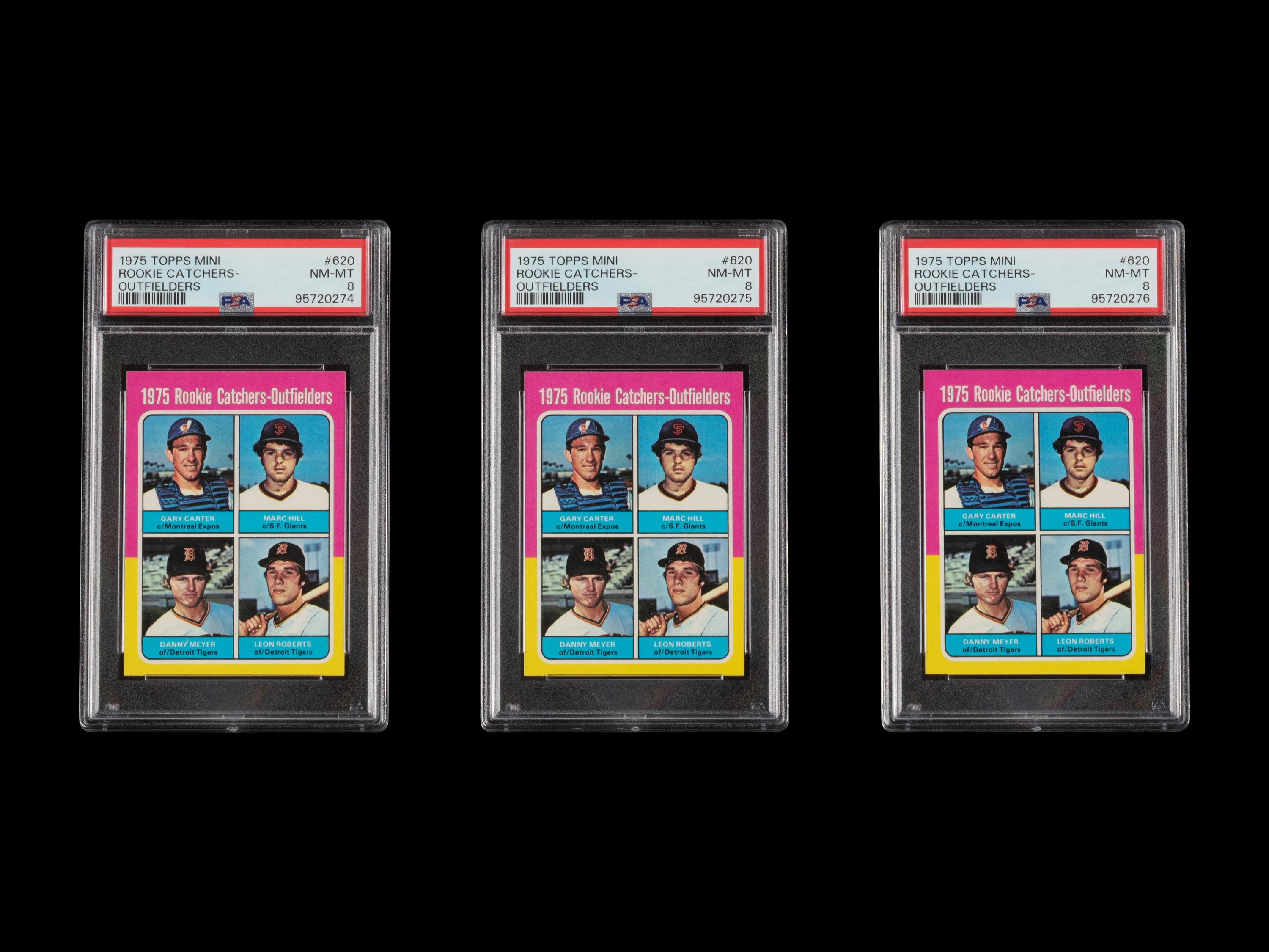 A Group of Three 1975 Topps Mini Gary Carter Rookie Baseball Cards (PSA 8 NM-MT)