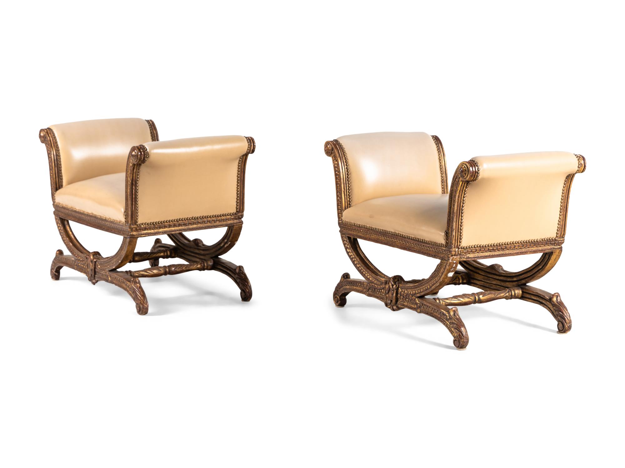 A Pair of Italian Giltwood Curule Window Seats