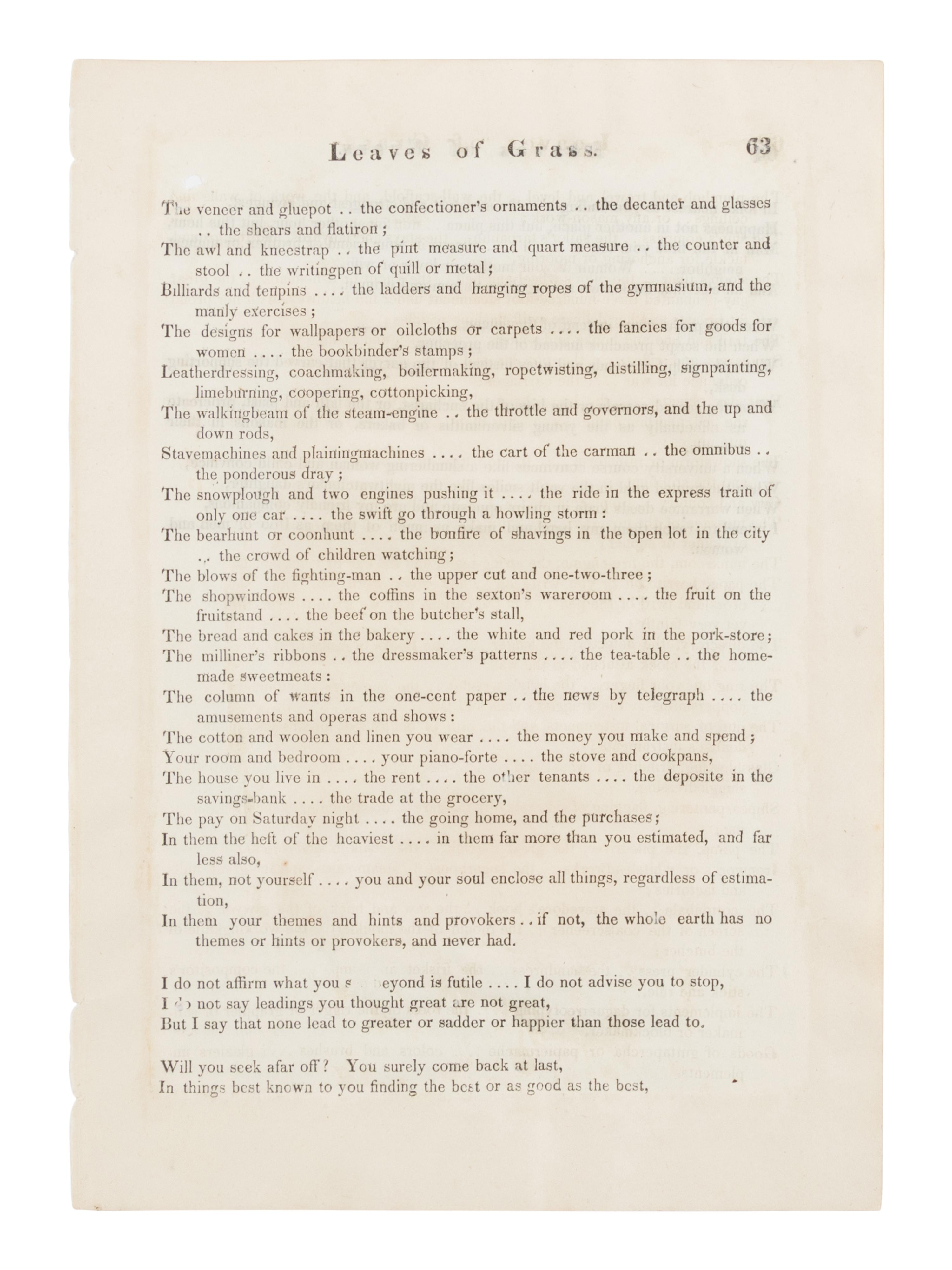 [LEAF BOOK]. -- [WHITMAN, Walt (1819-1892)]. A Leaf of Grass From Shady Hill. With a Review of Walt Whitman's Leaves of Grass. Written by Charles Eliot Norton in 1855; And, with a leaf from the first printing of Leaves of Grass, published in Brooklyn in 1855 . Cambridge: Kenneth Murdock at the Harvard University Press, 1928.