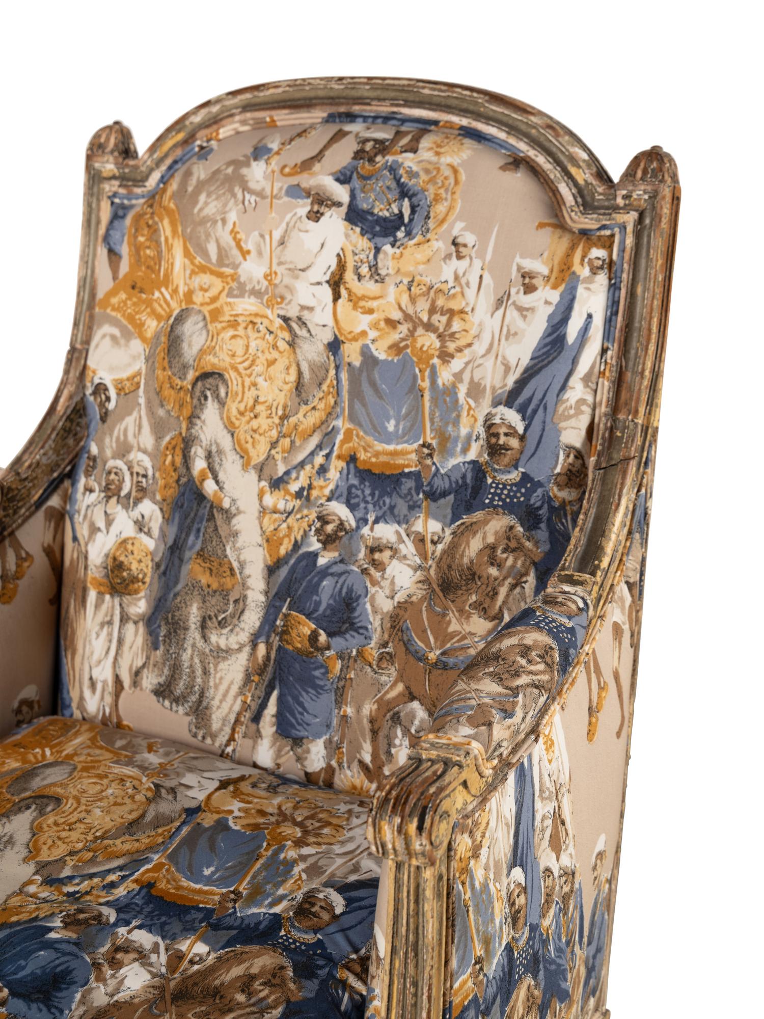 A Pair of Louis XVI Gray-Painted Bergères