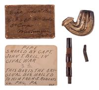 Captain John T. Bell, Company I, 62nd Pennsylvania Infantry Regiment. Clay pipe in original shipping box.