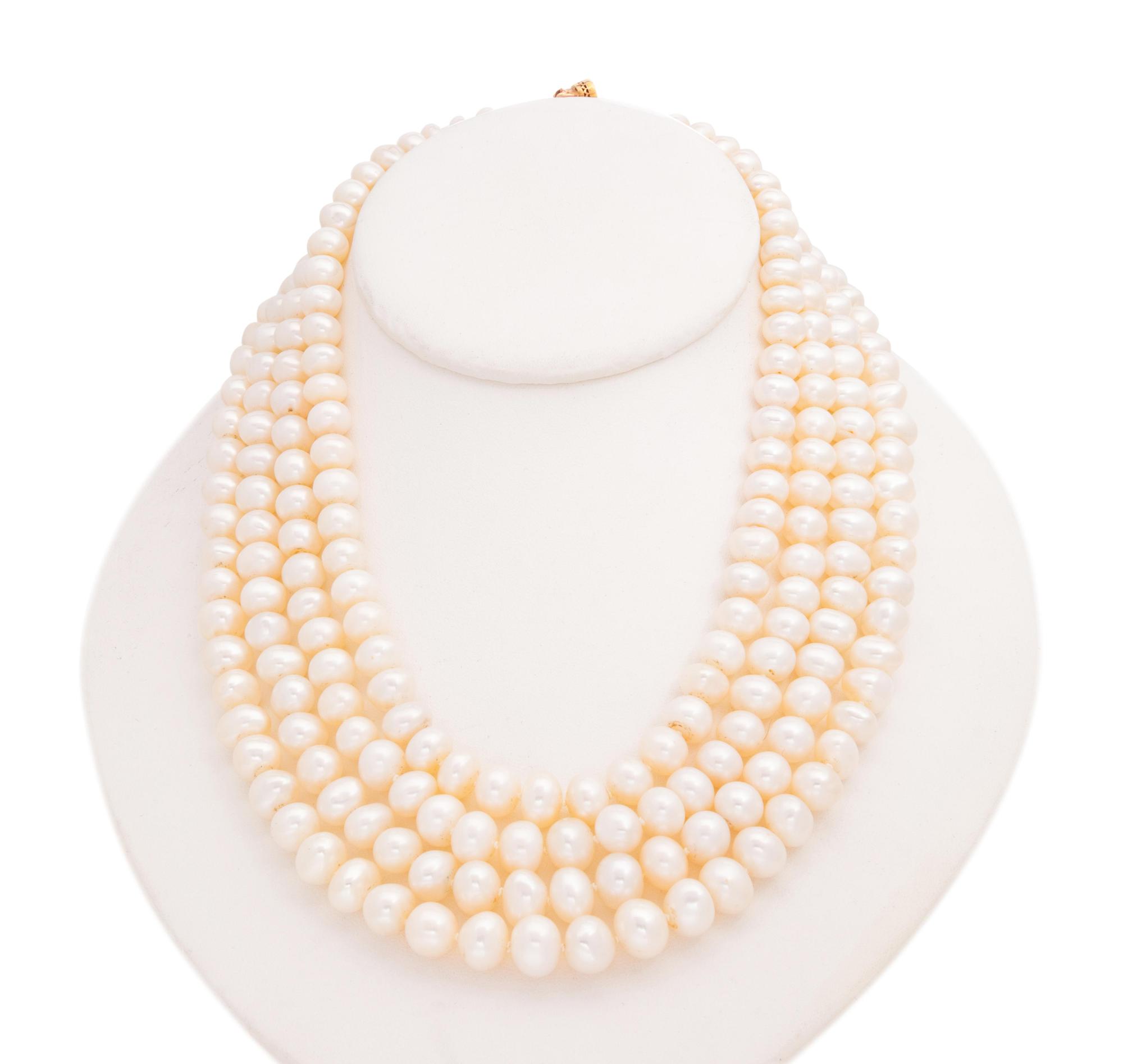 A Yellow Gold, Cultured Pearl, Emerald and Diamond Brooch/Necklace,