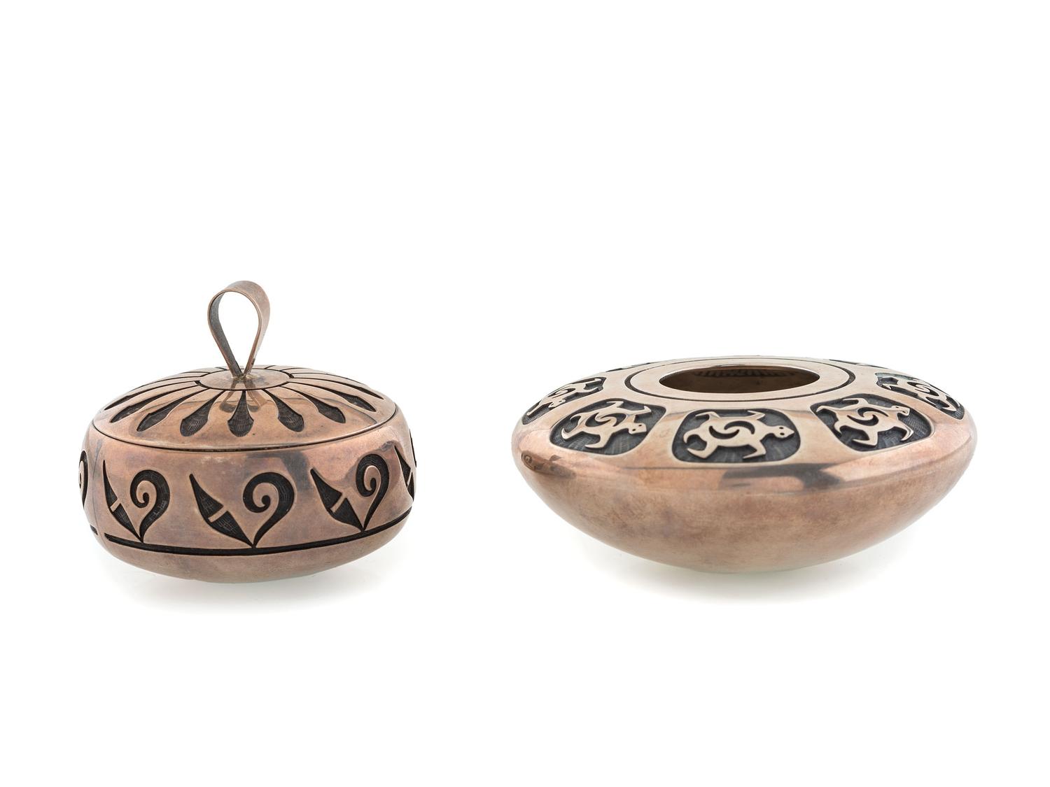 Pair of Silver Overlay Seed Jars