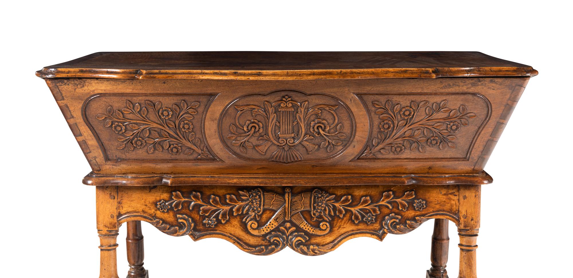 A French Provincial Carved Dough Box on Stand