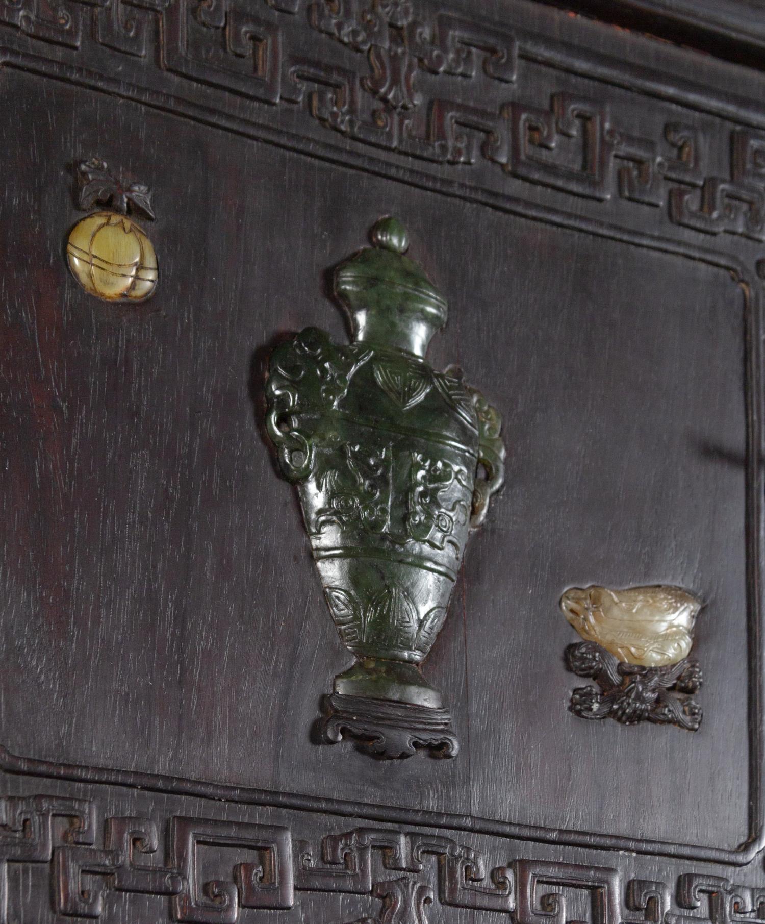 A Chinese Jade and Hardstone Inset Hardwood Compound Cabinet, Dingxianggui