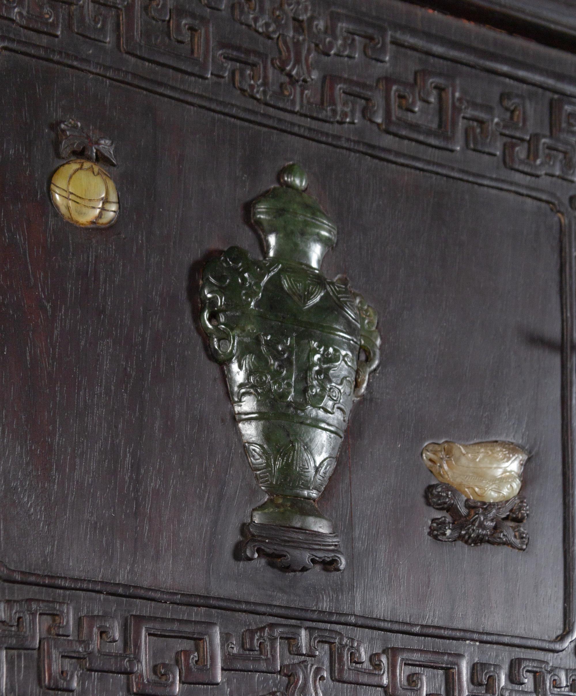 A Chinese Jade and Hardstone Inset Hardwood Compound Cabinet, Dingxianggui