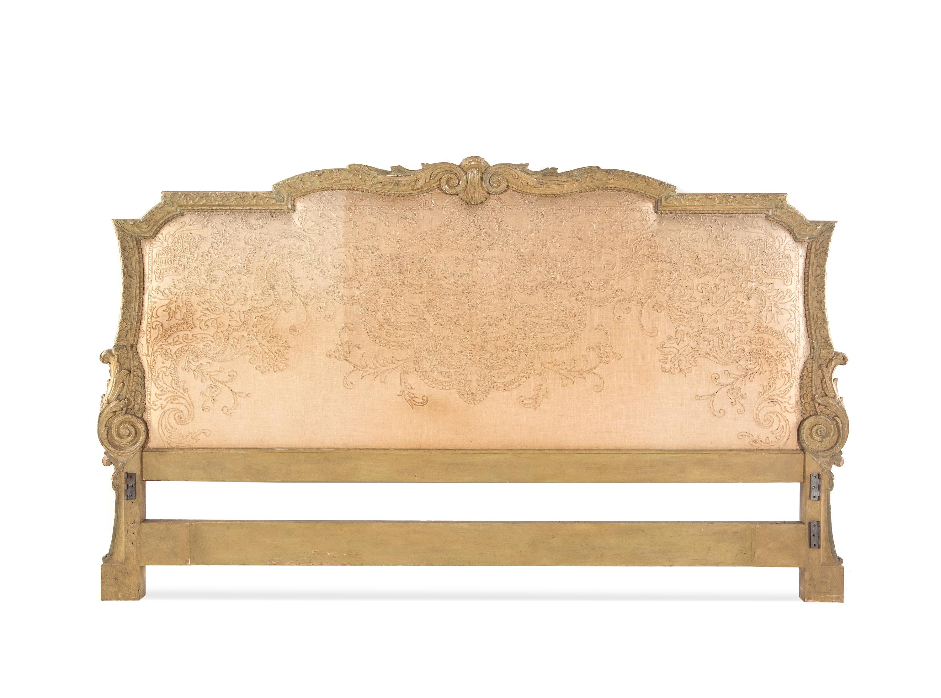 An Italian Cream-Painted, Carved and Upholstered Headboard