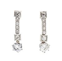 A Pair of Art Deco Platinum and Diamond Earrings, 2.60 dwts.