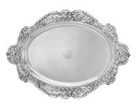 An American Silver Serving Tray, Gorham Mfg. Co., Providence, RI, 1902, the oval platter with an undulating rim decorated with repousse
