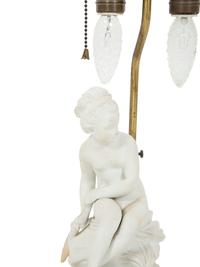 A French Biscuit Porcelain Group Mounted as a Lamp
