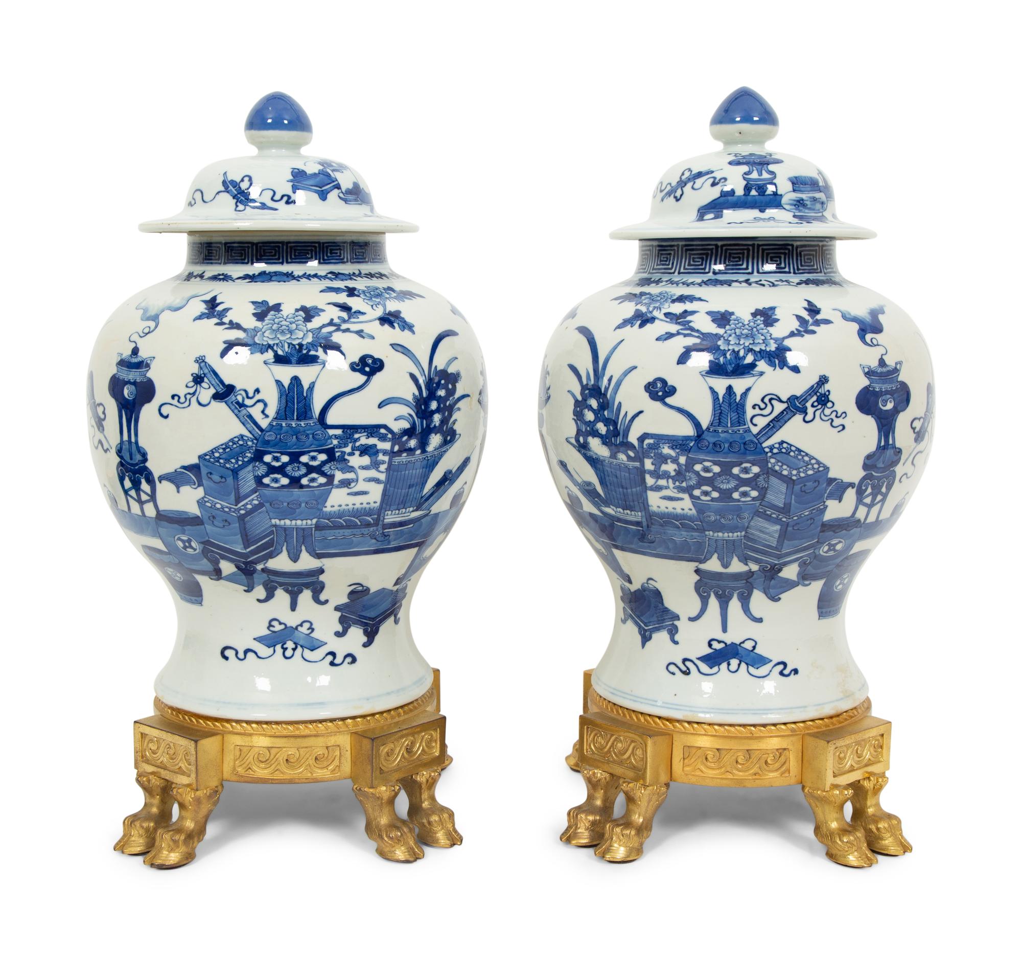 A Pair of Gilt Bronze Mounted Chinese Porcelain Jars