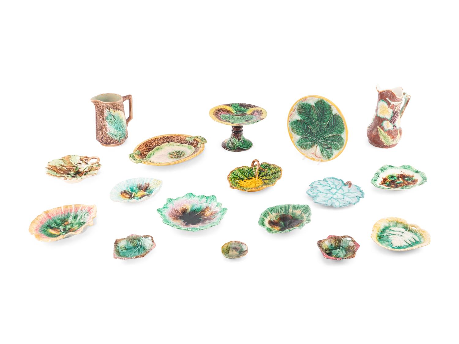 A Collection of Leaf-Form Majolica and Earthenware Articles