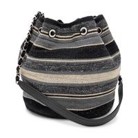 Chanel, Deauville Drawstring Bucket Bag in Striped Woven Canvas