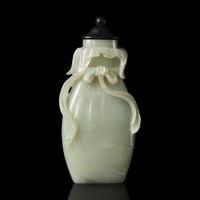 A Chinese Celadon Jade Bag-Form Vase with Later Cover, Qing Dynasty 清 青白玉包袱瓶