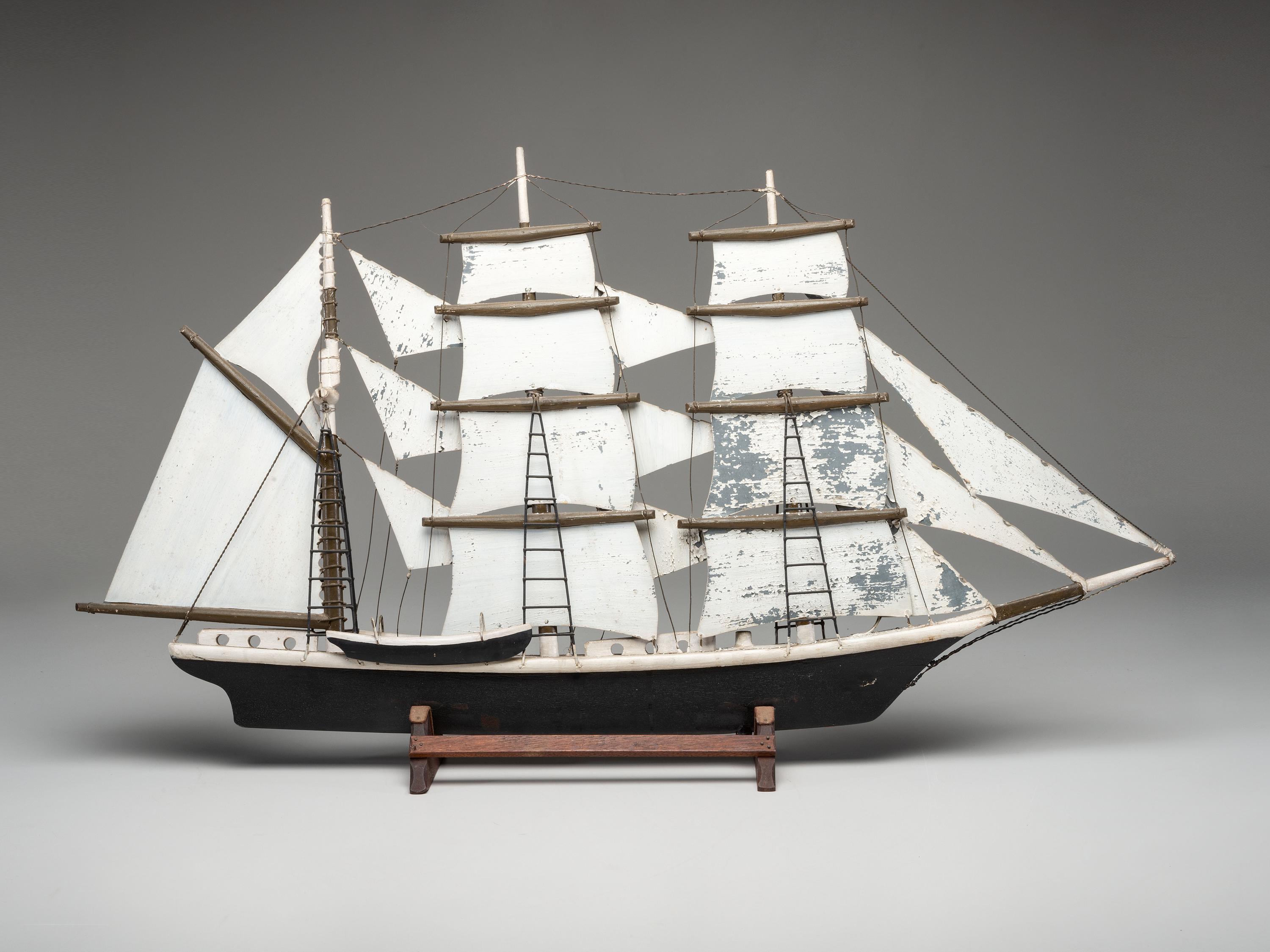 A Carved and Painted Wood Model of a Ship