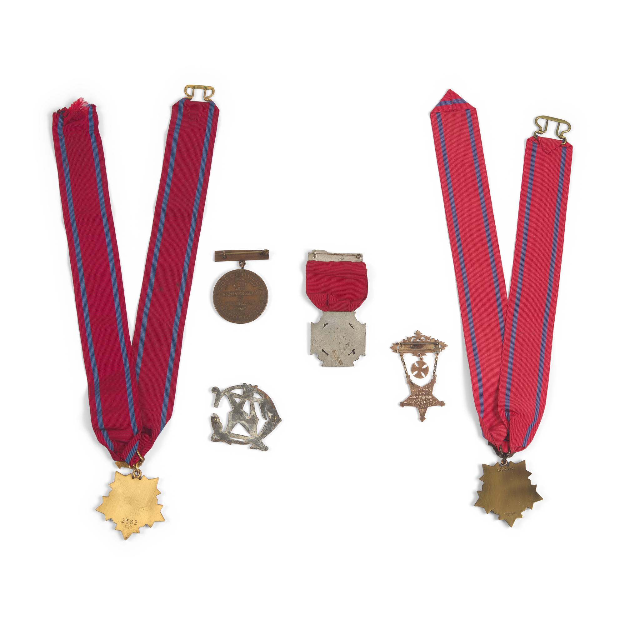 [Civil War] Assortment of service medals, badges, and other artifacts, including Albany Zouave Cadet and N.Y. National Guard badges