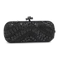 Bottega Veneta, Long Knot Clutch in Pleated Black Snakeskin