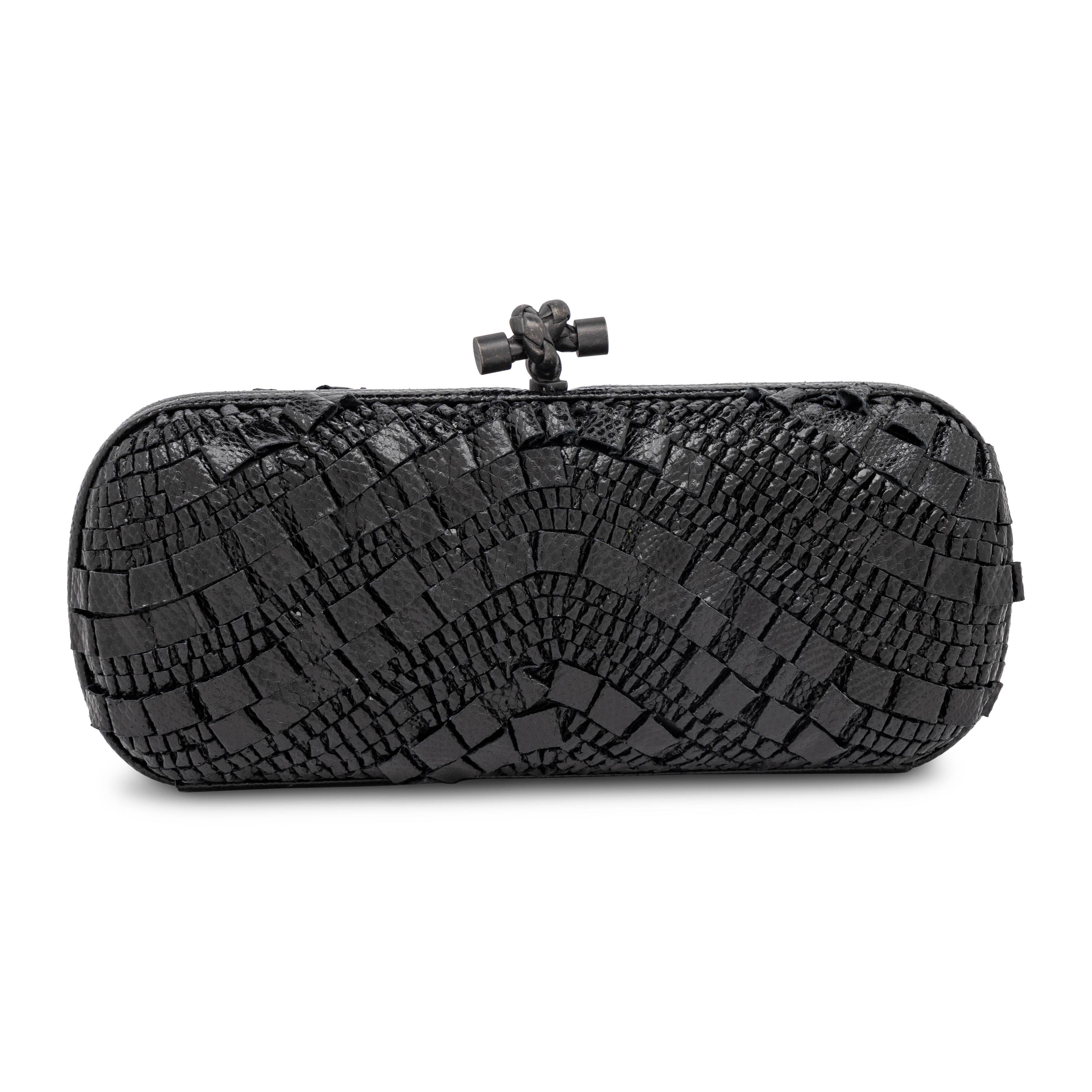 Bottega Veneta, Long Knot Clutch in Pleated Black Snakeskin