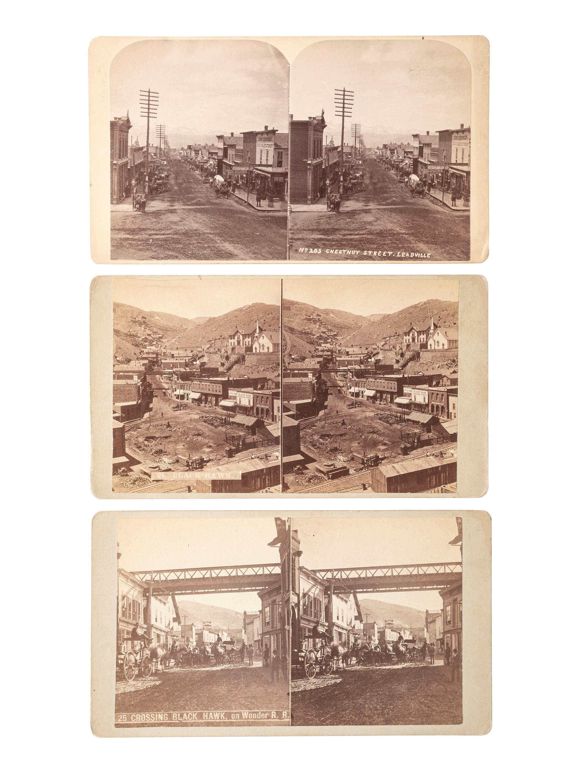 [WESTERN AMERICANA]. WEITFLE, Charles, photographer. A group of 6 stereoviews of Colorado towns, incl. Black Hawk and Leadville.