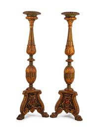 A Pair of Italian Parcel-Gilt and Painted Torcheres