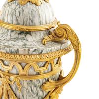 A Pair of Louis XVI Style Marble and Gilt Bronze Mounted Urns