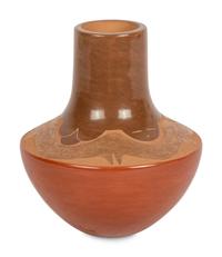 Red and Sienna Pottery Vase, with Avanyu and Turquoise Cabochon