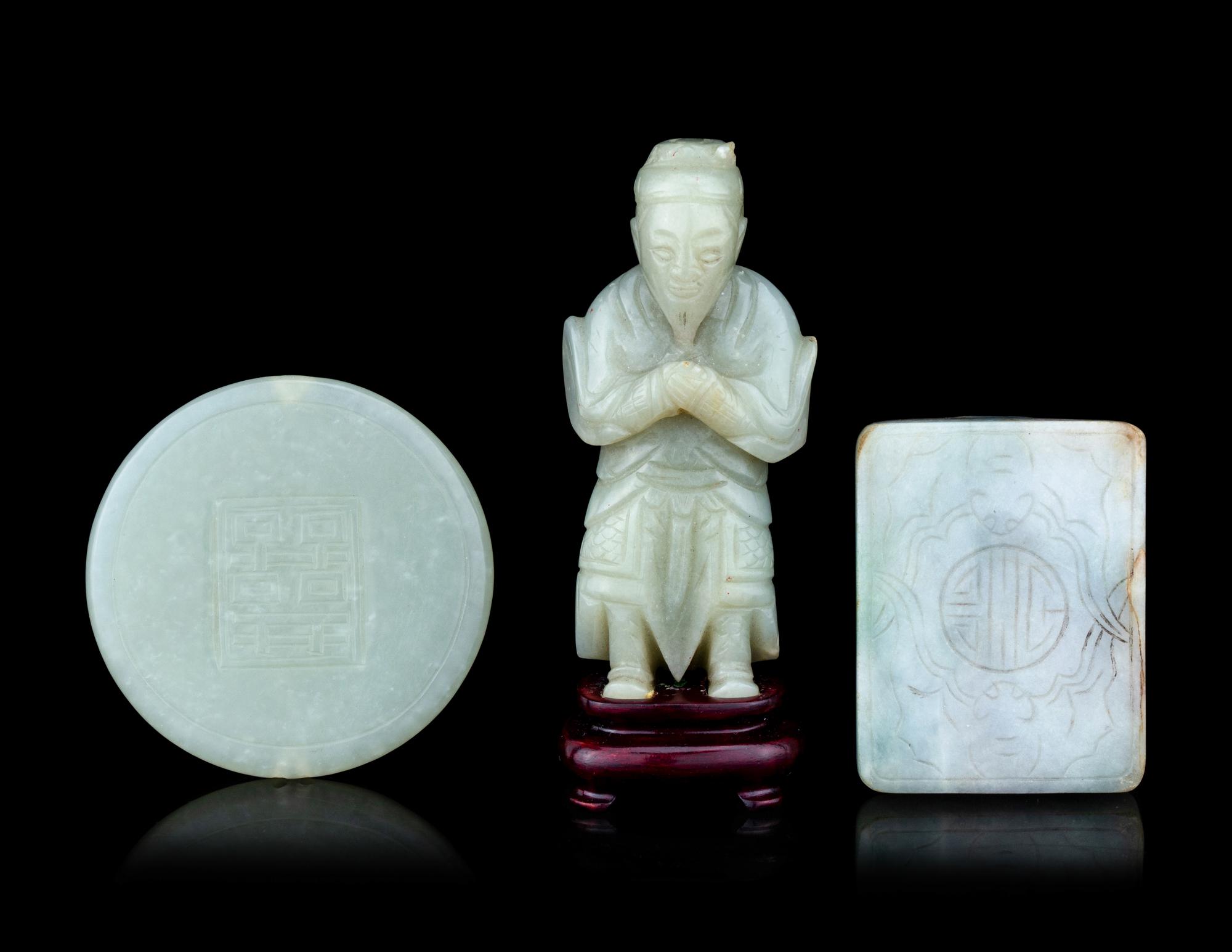 Three Chinese Celadon Jade and Jadeite Articles